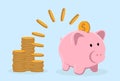 Piggy bank with coin vector illustration. Saving, investing and accumulation money. Pig in a flat style Royalty Free Stock Photo