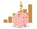 Piggy bank with coin vector illustration. Saving, investing and accumulation money. Pig in a flat style Royalty Free Stock Photo