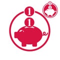 Piggy bank, coins cash money savings theme vector simple single