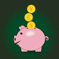 Piggy bank with coins Royalty Free Stock Photo