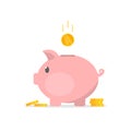 Piggy bank with coins illustration in flat style. The concept of save money or open a bank deposit Royalty Free Stock Photo