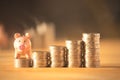 A piggy bank on coins for saving money concept Royalty Free Stock Photo