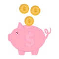 Piggy bank with coins. Vector illustration in flat style. Royalty Free Stock Photo