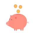 Piggy bank with coins. Vector illustration isolated.