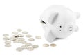 Piggy bank and coins on white background Royalty Free Stock Photo