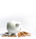 Piggy bank. White ceramic moneybox Royalty Free Stock Photo