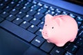 Piggy Bank on Computer Keyboard Concept of Technolgy Savings