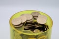 Piggy bank containing 500 yen that has been opened Royalty Free Stock Photo