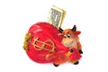 Piggy Bank cow with the one dollar Royalty Free Stock Photo