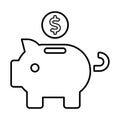 Piggy Bank With Dollar Coins Icon In Line Style Royalty Free Stock Photo
