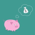 Piggy bank dream about money bag. Think bubble Royalty Free Stock Photo