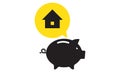 piggy bank dreams of a house. the concept of spending savings on the purchase of housing. Silhouette design elements