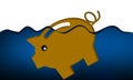 Piggy bank drowning in debt Royalty Free Stock Photo