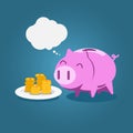 Piggy bank eat gold coin with blank bubble Royalty Free Stock Photo