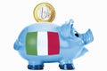 Piggy bank with 1 euro coin and italian flag Royalty Free Stock Photo