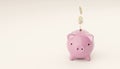 Piggy bank and euro coins. Coins falling to pink piggy. Saving , Financial and money deposit concept. Target investment goals. Royalty Free Stock Photo