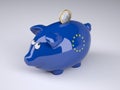 Piggy bank with Euro flag and one euro coin Royalty Free Stock Photo