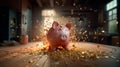 Piggy bank exploding. Generative AI