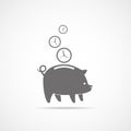 Piggy bank with falling clocks. Vector illustration Royalty Free Stock Photo