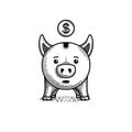 Piggy bank engraving black white vector illustration Royalty Free Stock Photo