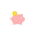 Piggy bank with falling coin. concept of saving money Investments in future. Isolated vector illustration piggy bank in flat style Royalty Free Stock Photo