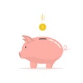 Piggy bank with falling coin. Template design for investment, open a bank deposit, keeping or saving money Royalty Free Stock Photo