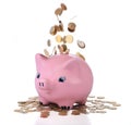 Piggy bank with falling coins Royalty Free Stock Photo