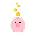 Piggy bank with falling coins. Vector illustration. Royalty Free Stock Photo