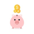 Piggy bank with falling coins. Vector illustration. Royalty Free Stock Photo