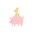Piggy bank with falling coins. Vector illustration. Royalty Free Stock Photo