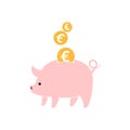 Piggy bank with falling coins. Vector illustration. Royalty Free Stock Photo