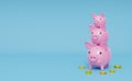 Piggy bank family with gold coins money in blue composition background ,saving money Concept, 3d illustration or 3d render Royalty Free Stock Photo