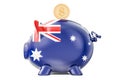 Piggy bank with flag of Australia and golden dollar coin. Invest Royalty Free Stock Photo