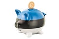 Piggy bank with flag of Estonia and golden euro coin. Investment Royalty Free Stock Photo