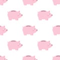 Piggy Bank Flat Icon Seamless Pattern