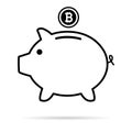 Piggy bank flat icon, sign vector with bitcoin web symbol. Money income, economic graphic button