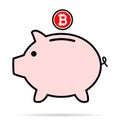 Piggy bank flat icon, sign vector with bitcoin web symbol. Money income, economic graphic button Royalty Free Stock Photo