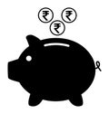 Piggy bank flat icon, sign vector with rupee web symbol. Money income, economic graphic button