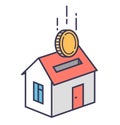 Piggy bank in the form of a house in which the coin falls. home loan.