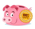 Piggy bank get branded with guarantee stamp Royalty Free Stock Photo