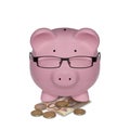 Piggy bank with glasses on money illustrated as a manager