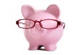 Piggy bank, glasses, old age, wisdom, retirement saving concept Royalty Free Stock Photo
