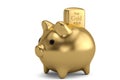 Piggy bank and gold bullion investment concept isolated on white background. 3D illustration