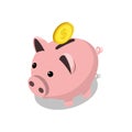 Piggy bank and gold coin isometric vector