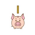 Piggy bank and gold coin. simple vector illustration in flat linework style Royalty Free Stock Photo