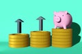 Piggy bank and Gold coins finance income business money success Goal. 3D Rendering. Royalty Free Stock Photo