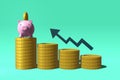 Piggy bank and Gold coins finance income business money success Goal. 3D Rendering. Royalty Free Stock Photo