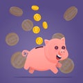 Piggy bank with gold coins