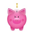 Piggy bank with golden coin. Icon in a cartoon style. concept of banking or business services. Vector illustration. Royalty Free Stock Photo