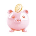 Piggy bank with golden coin riso halftone style vector illustration. Comic retro magazine style concept